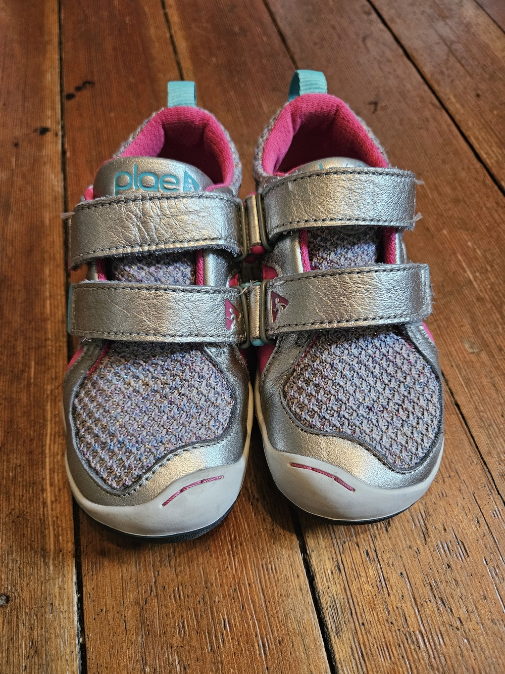 PLAE Kids Silver Sneakers with Pink & Teal Accents